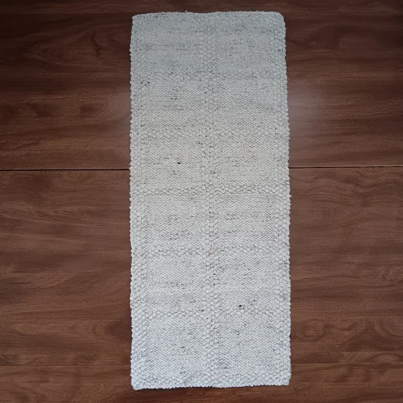 Hand Crafted Hand Knit Flecked Oatmeal Windowpane Cotton Blend Hand Towel - Picture 7 of 8